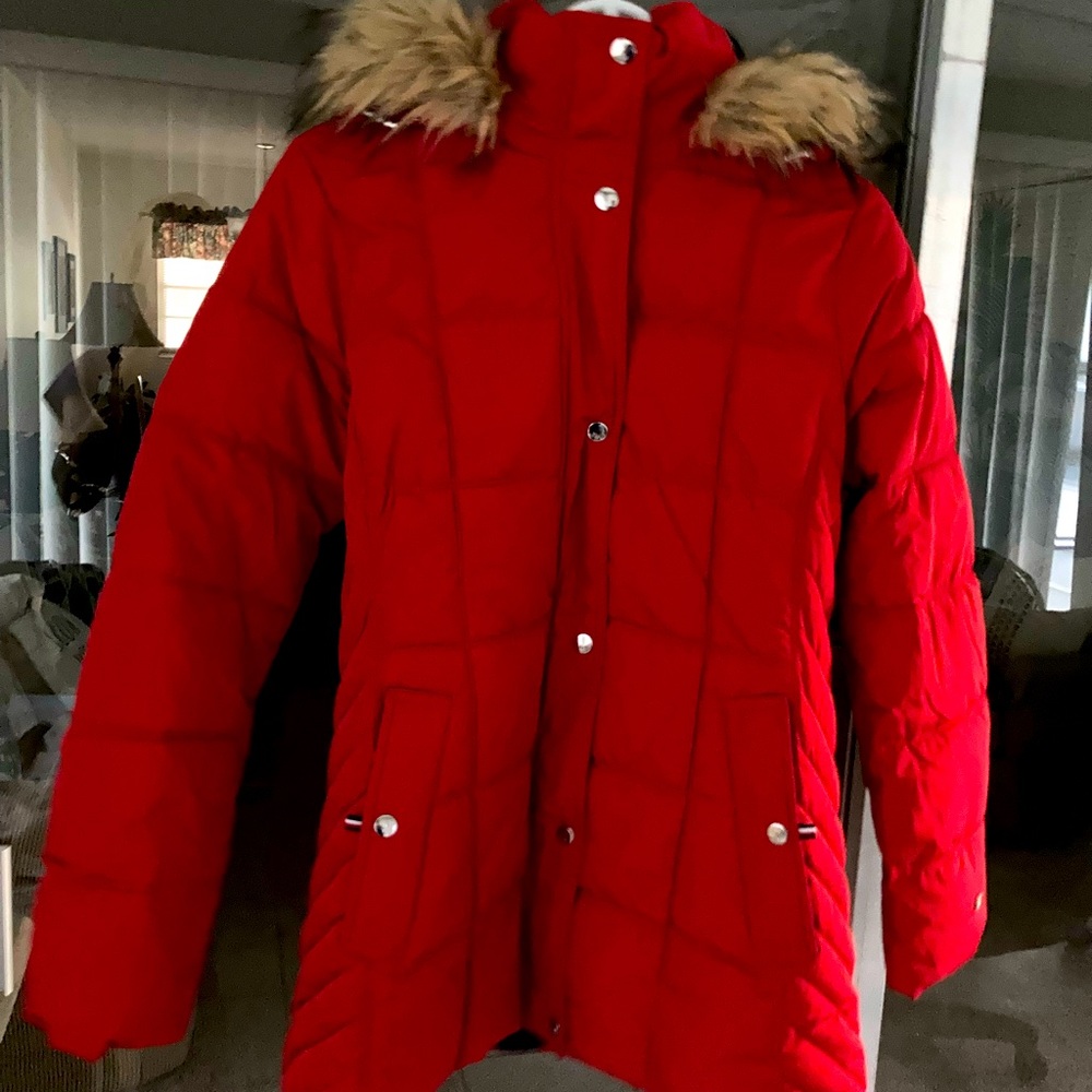 Tommy Hilfiger Faux Fur Trim Hooded Puffer Coat